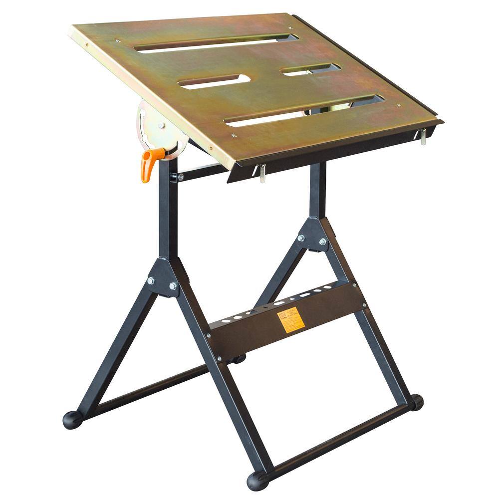 HIT Welding 30 in. x 22 in. Foldable Flameproof Steel Welding Table with Adjustable Tilt Top 809718