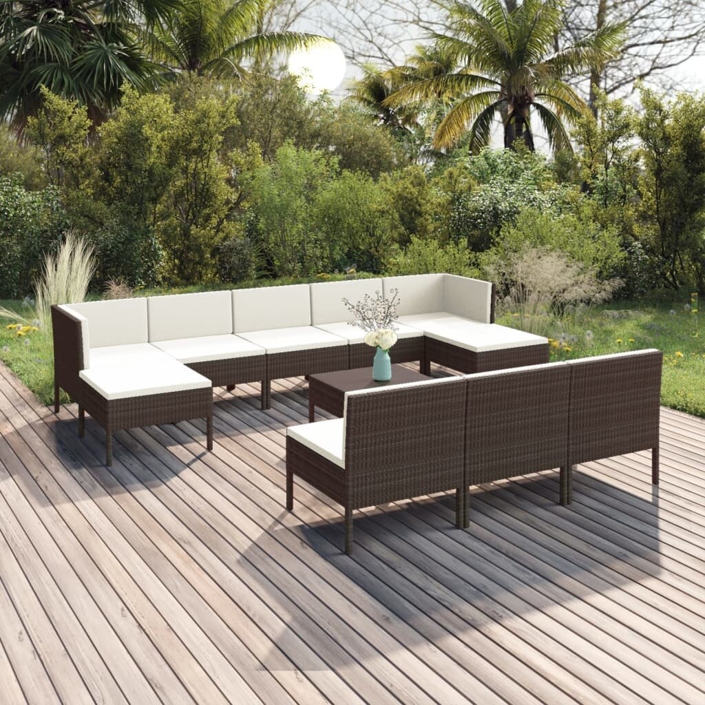 11 Piece Patio Lounge Set with Cushions Poly Rattan Brown - Overstock - 35848056