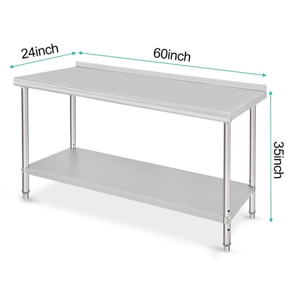  60x24x35 Inch，Commercial Heavy Duty Double Tier Table with Adjustable Under Shelf