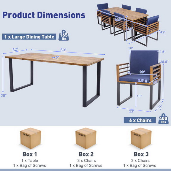 Costway 69432185 7 Pieces Patio Acacia Wood Dining...