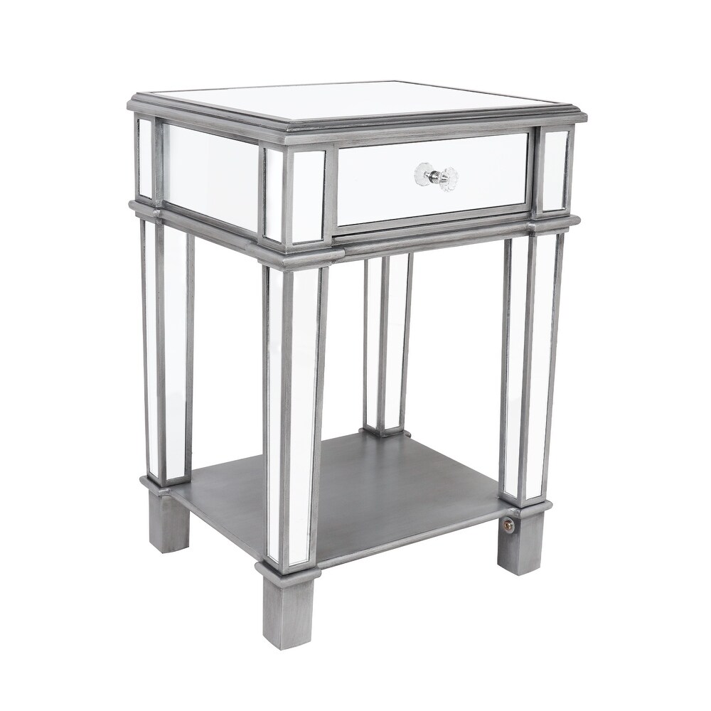 Mirrored Nightstand Drawer Glass Side End Table Silver Dresser Bedroom