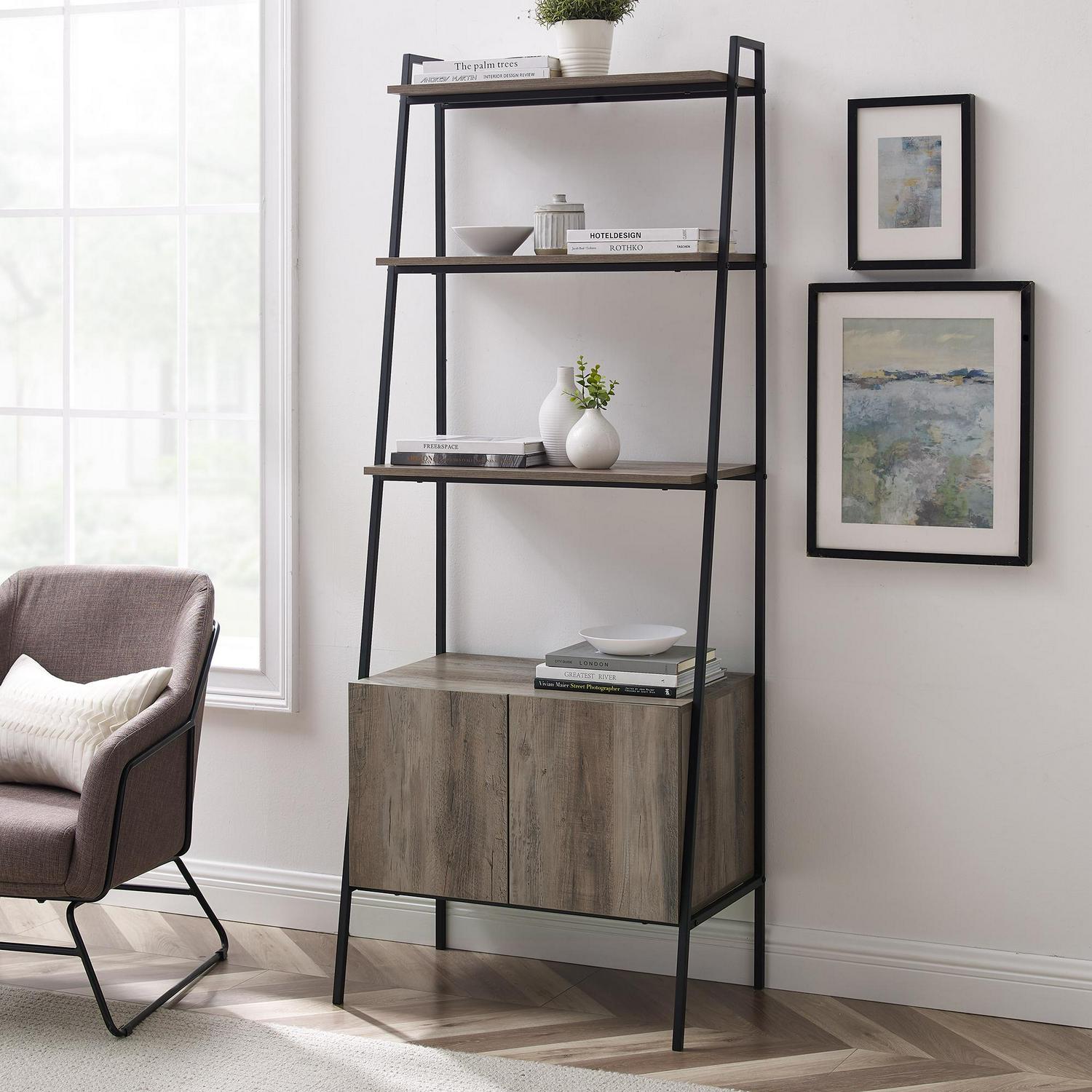 Woven Paths Urban Industrial 4-Shelf Ladder Bookcase， Grey Wash