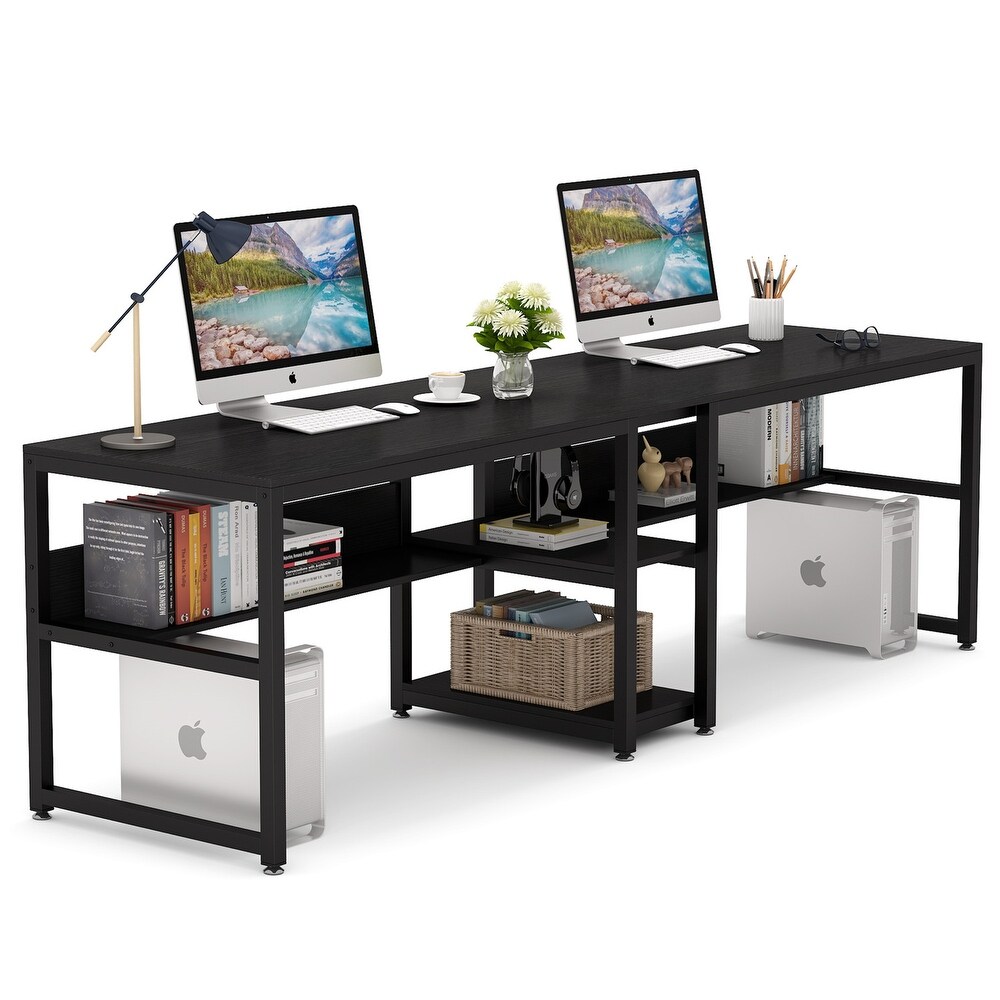 Two Person Desk with Bookshelf  Double Office Desk