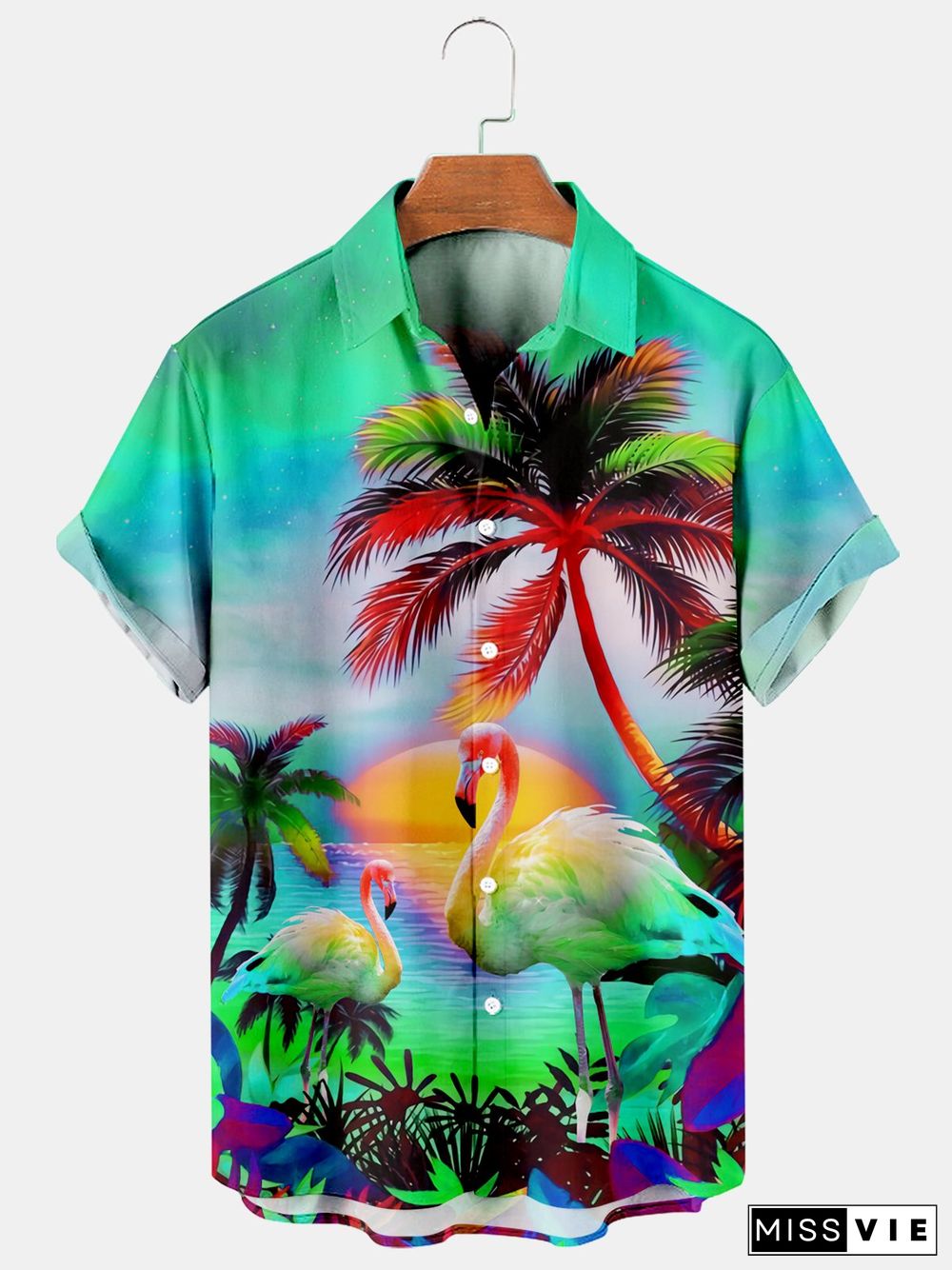 Coconuts And Flamingos Casual Loose Men's Plus Size Short-Sleeved Shirt