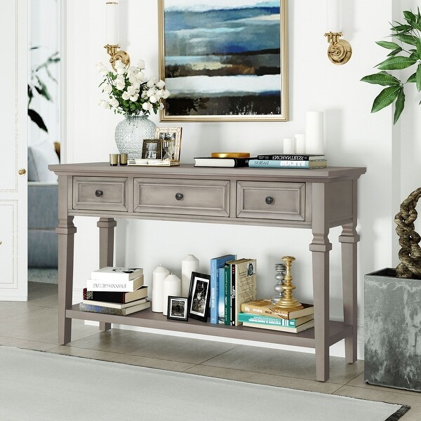 Console Table with Three Top Drawers and Open Style Bottom Shelf