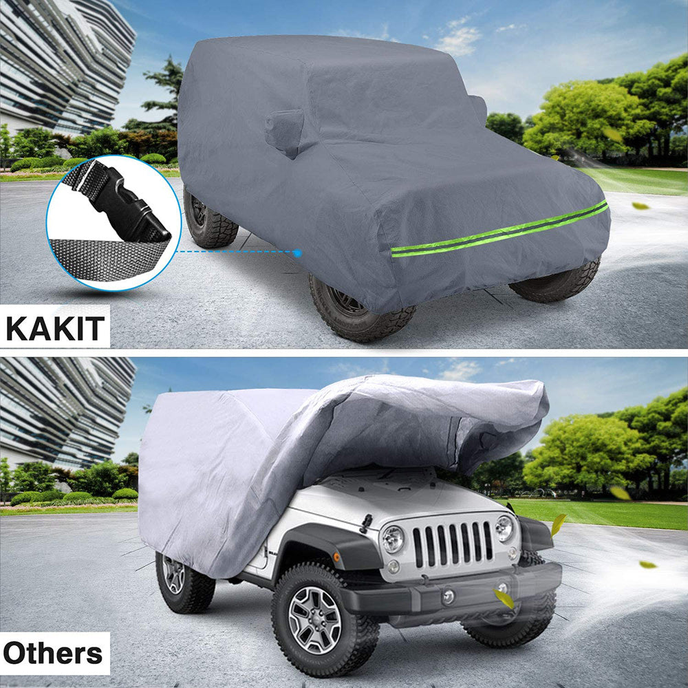 Heavy-duty 6-layer Jeep 2007-2020 4-door waterproof and all soft inside covers with windproof strap and zipper for driver's door