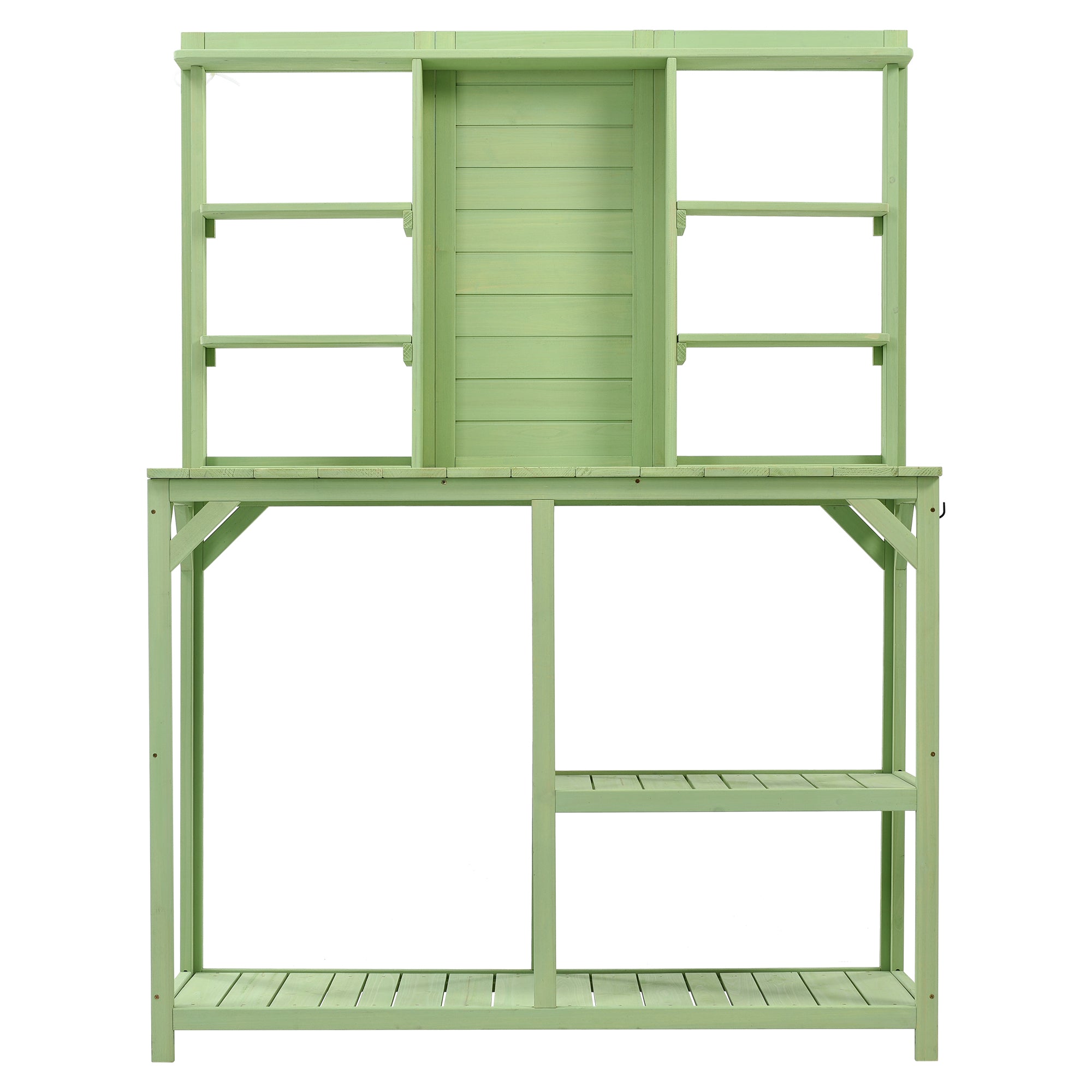 CoSoTower 64, 6" Large Outdoor Potting Bench, Garden Potting Table, Wood Workstation With 6-Tier Shelves, Large Tabletop And Side Hook For Mudroom, Backyard, Green