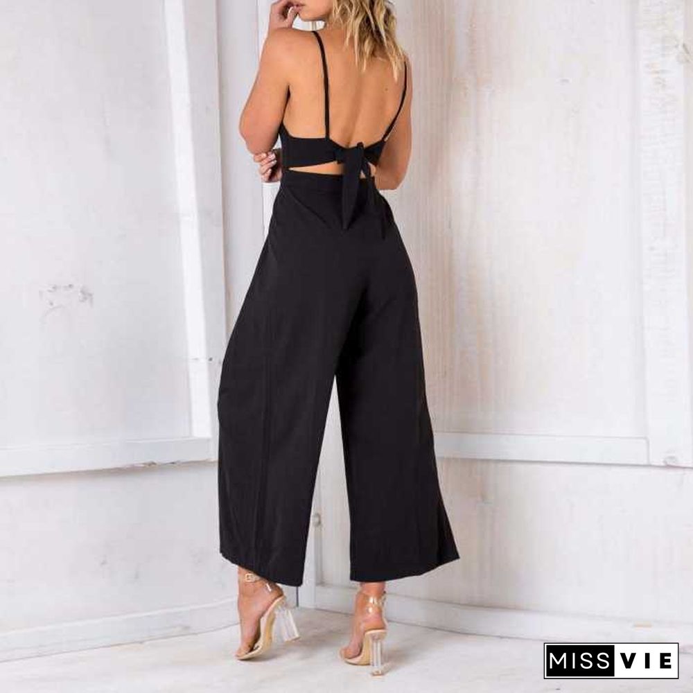 Formal Sleeveless Wrap Front Wide Leg Palazzo Jumpsuit