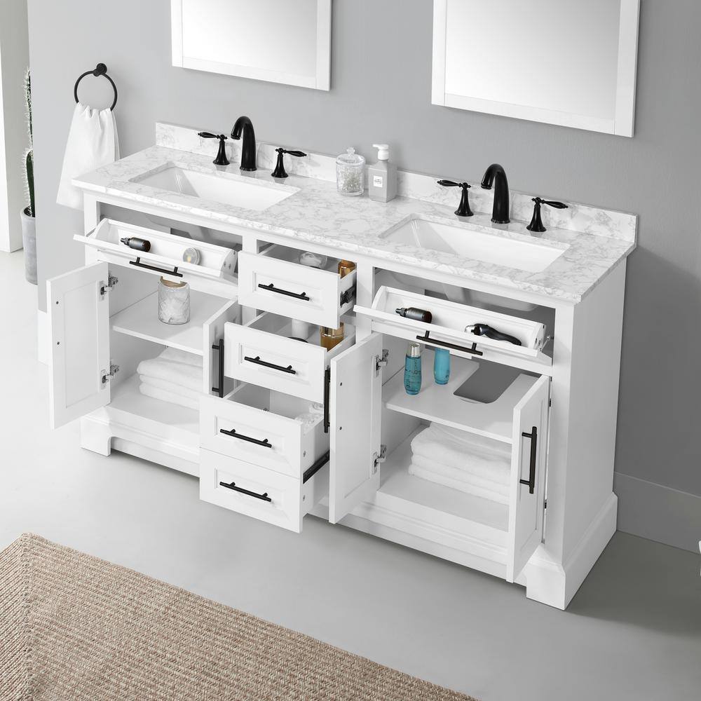 Home Decorators Collection Doveton 60 in. W x 19 in. D x 34.50 in. H Bath Vanity in White with White Cultured Marble Top Doveton 60W