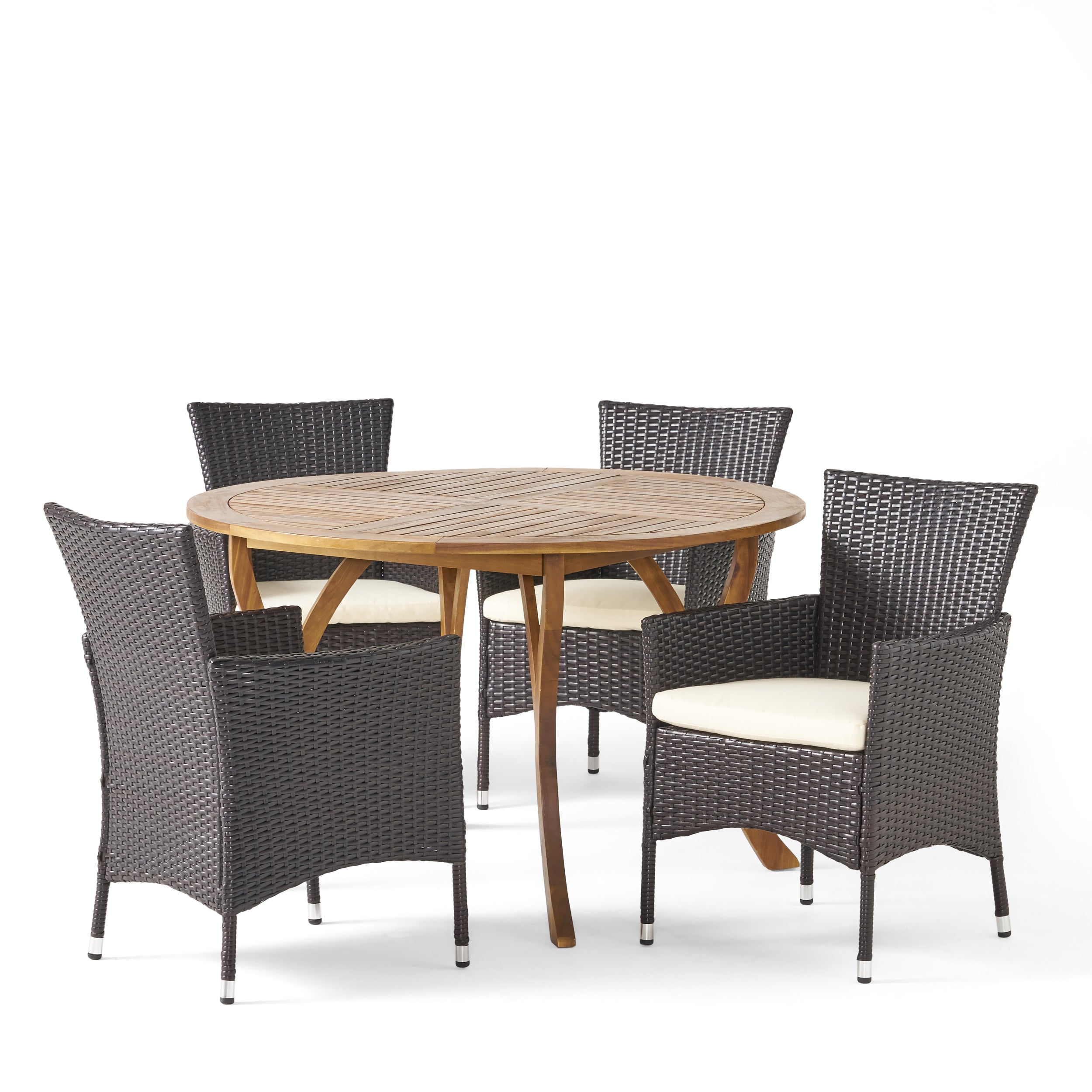 Valena Outdoor 5 Piece Acacia Wood and Wicker Dining Set