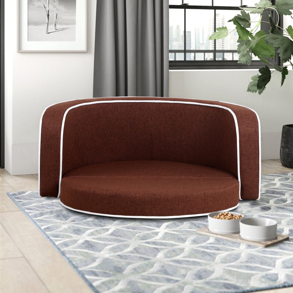 Brown Round Curved Appearance Pet Sofa with Cushion