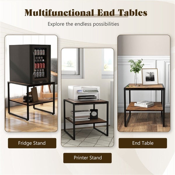 2 Pieces 2-Tier 20 Inch Square End Side Table