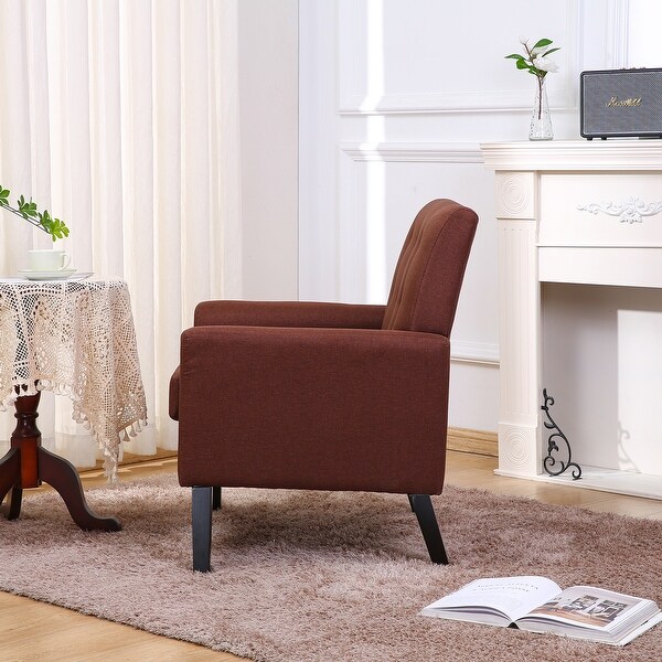 Button Tufted Upholstered Arm Chairs Comfy Reading Accent Chairs Sofa with Resilient Sponge Cushions， for Living Room， Brown