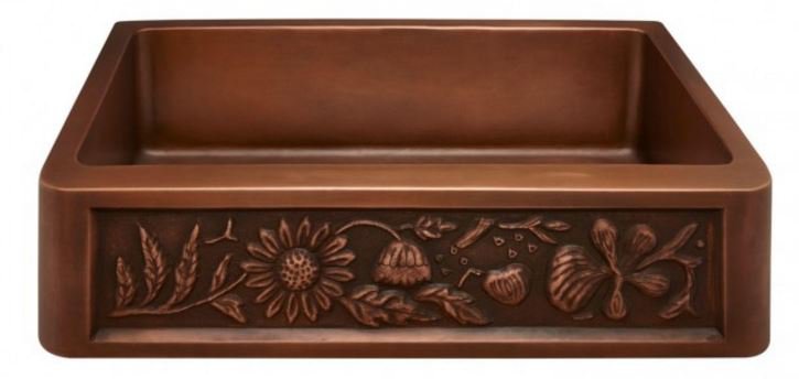 36 Floral Design Copper Farmhouse Kitchen Sink Large Single Bowl 100% Pure Solid Copper