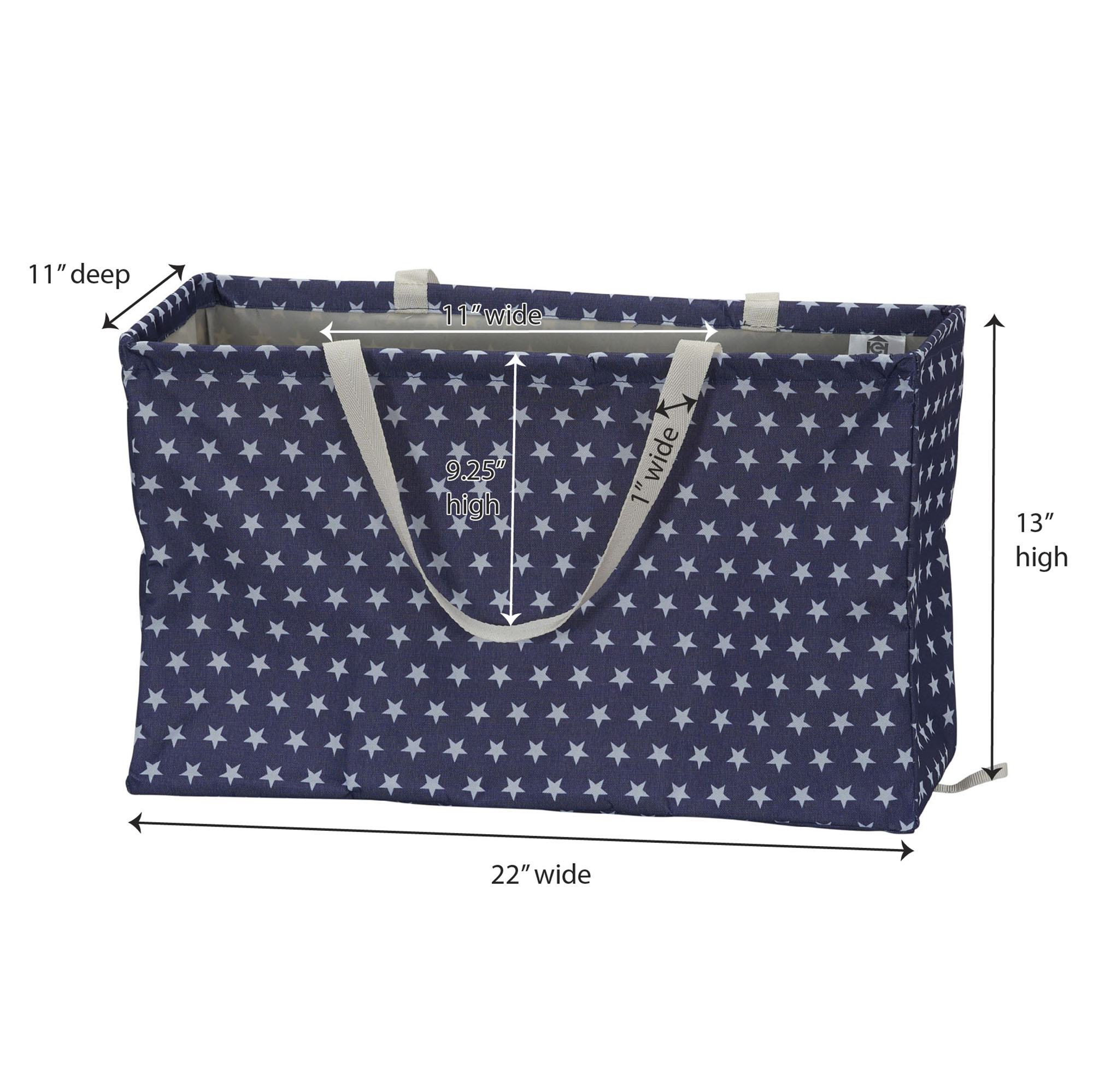 Household Essentials Krush Re Countangle Utility Tote Bag， White Stars on Blue