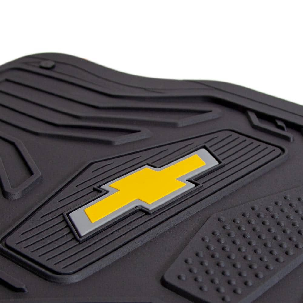 Plasticolor Chevrolet Weatherpro 27 in. x 17.5 in. Ultra-Durable Rubber Utility Black/Yellow Floor Mat (4-Piece Set) 001664R03