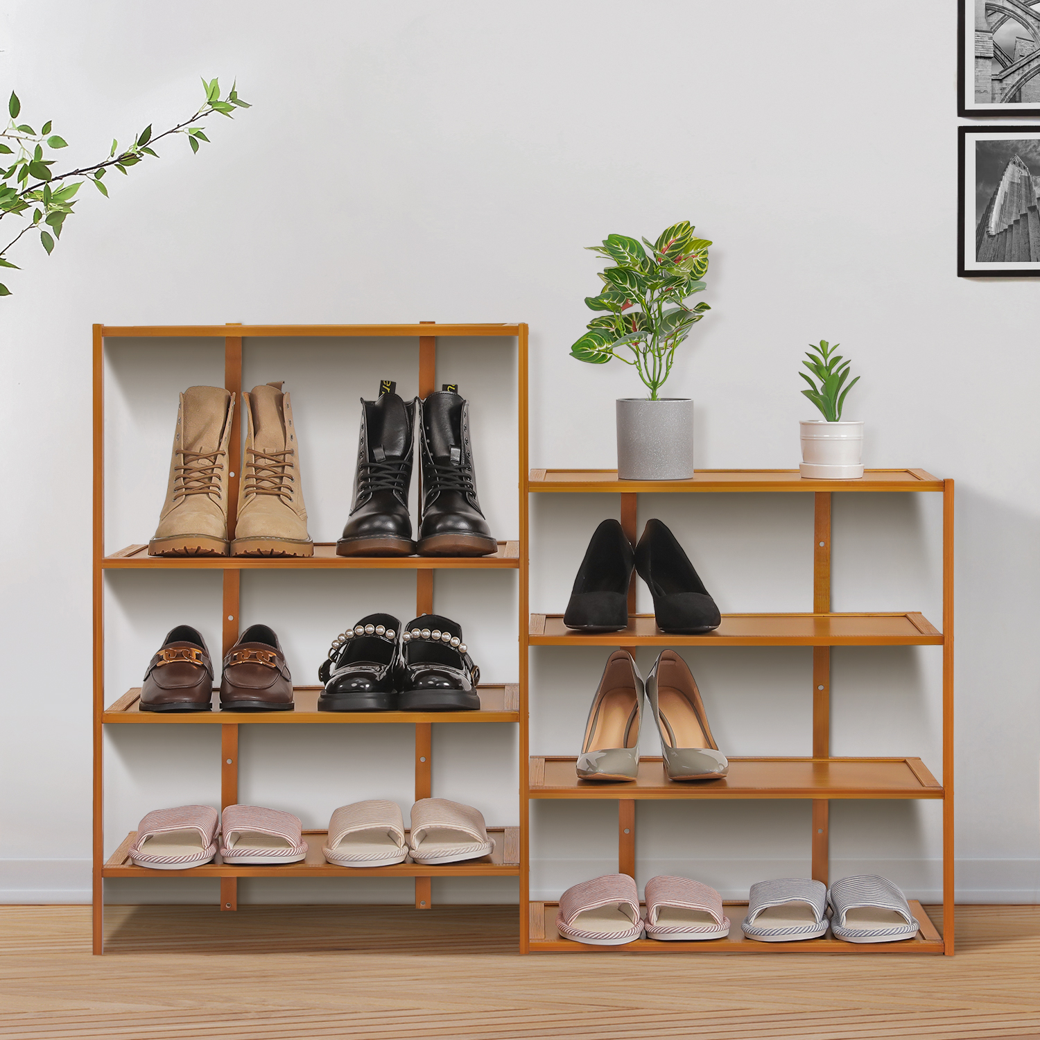 MoNiBloom Bamboo 8 Tiers 24 Pairs Shoes Rack， Storage Shelf Stand， Brown， for Entryway