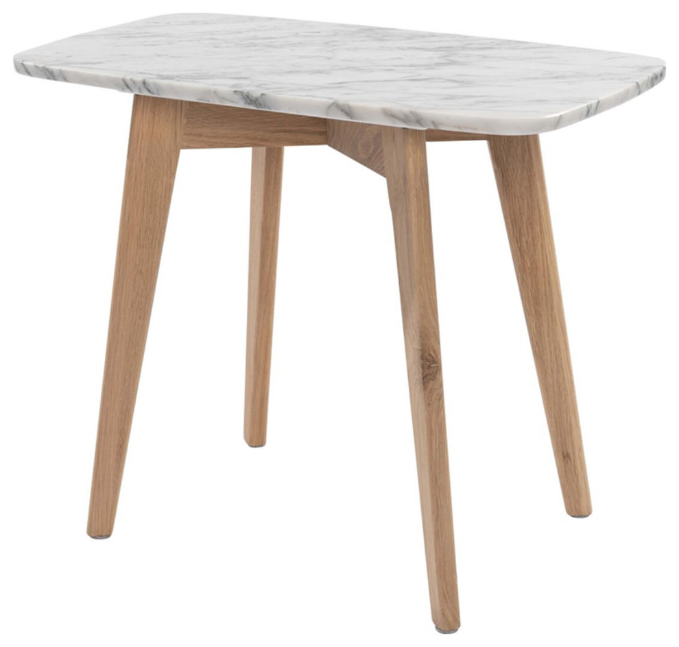 Cima 12 quotx 21 quotRectangular Italian Carrara White Marble Table With Oak Legs   Midcentury   Side Tables And End Tables   by Homesquare  Houzz