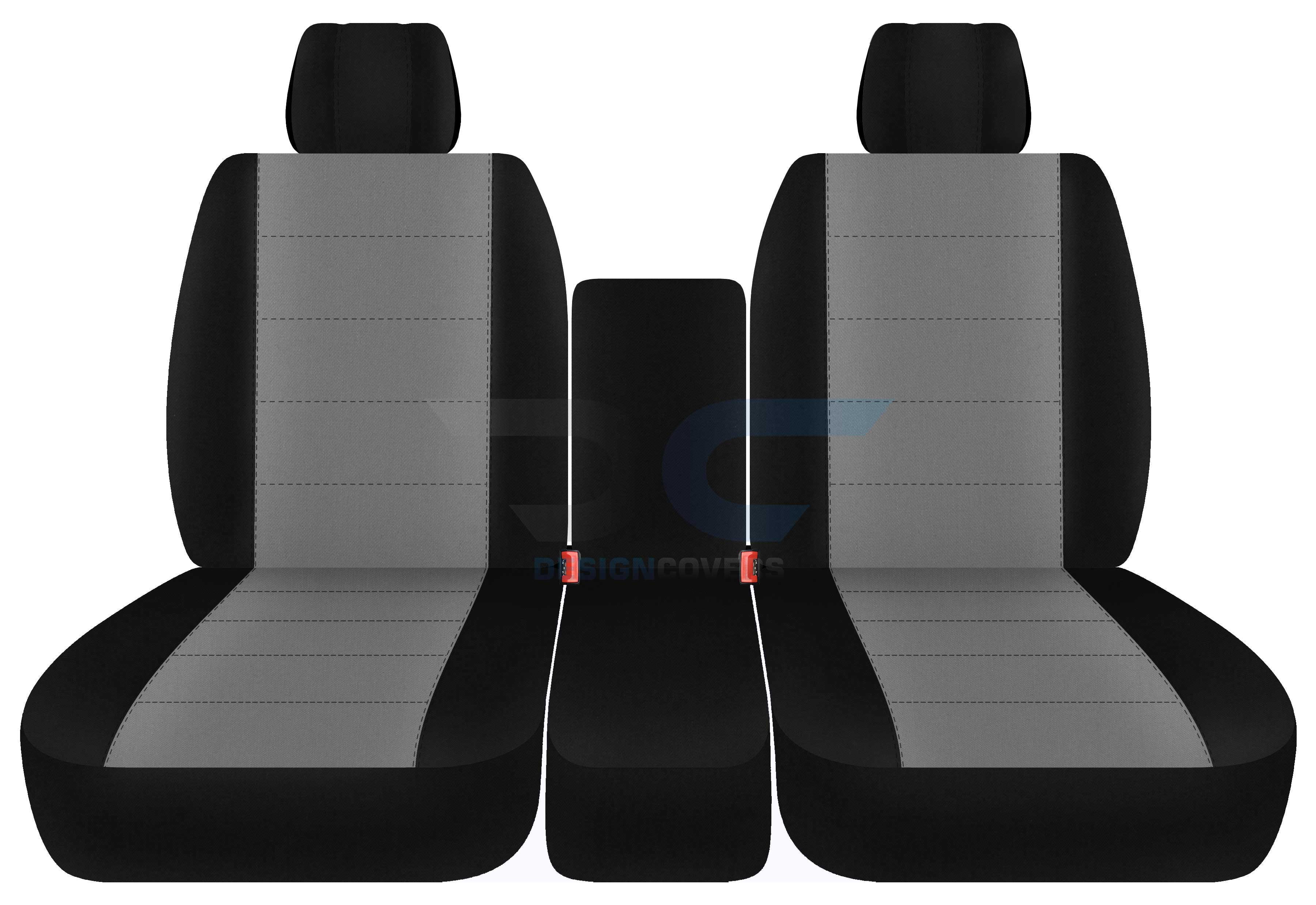 T145-Designcovers Compatible with 2009-2010 Ford F-150 Two-Tone Truck Seat Covers (Front 40/20/40 Split Bench) w 2 Headrests，Opening Console: Black and Silver Velour