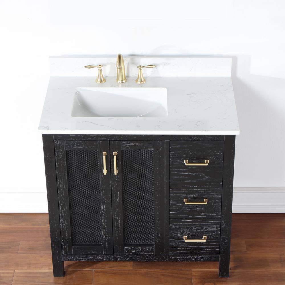 Altair Hadiya 36 in. W x 22 in. D x 34 in. H Bath Vanity in Black Oak with Carrara White Composite Stone Top 542036-BO-AW-NM