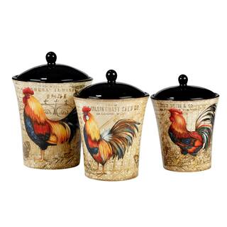 Certified International Gilded Rooster 3-Piece Traditional Multi-Colored Ceramic 48 58 86 oz. Canister Set 23656