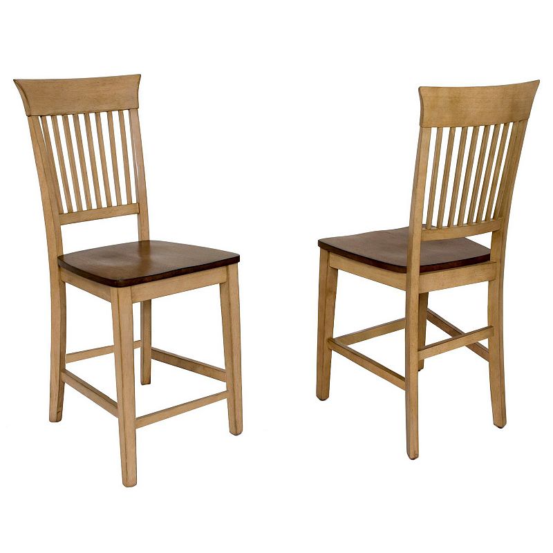 Set of 2 Light Beige and Brown Slat Back Counter Height Barstool  44”