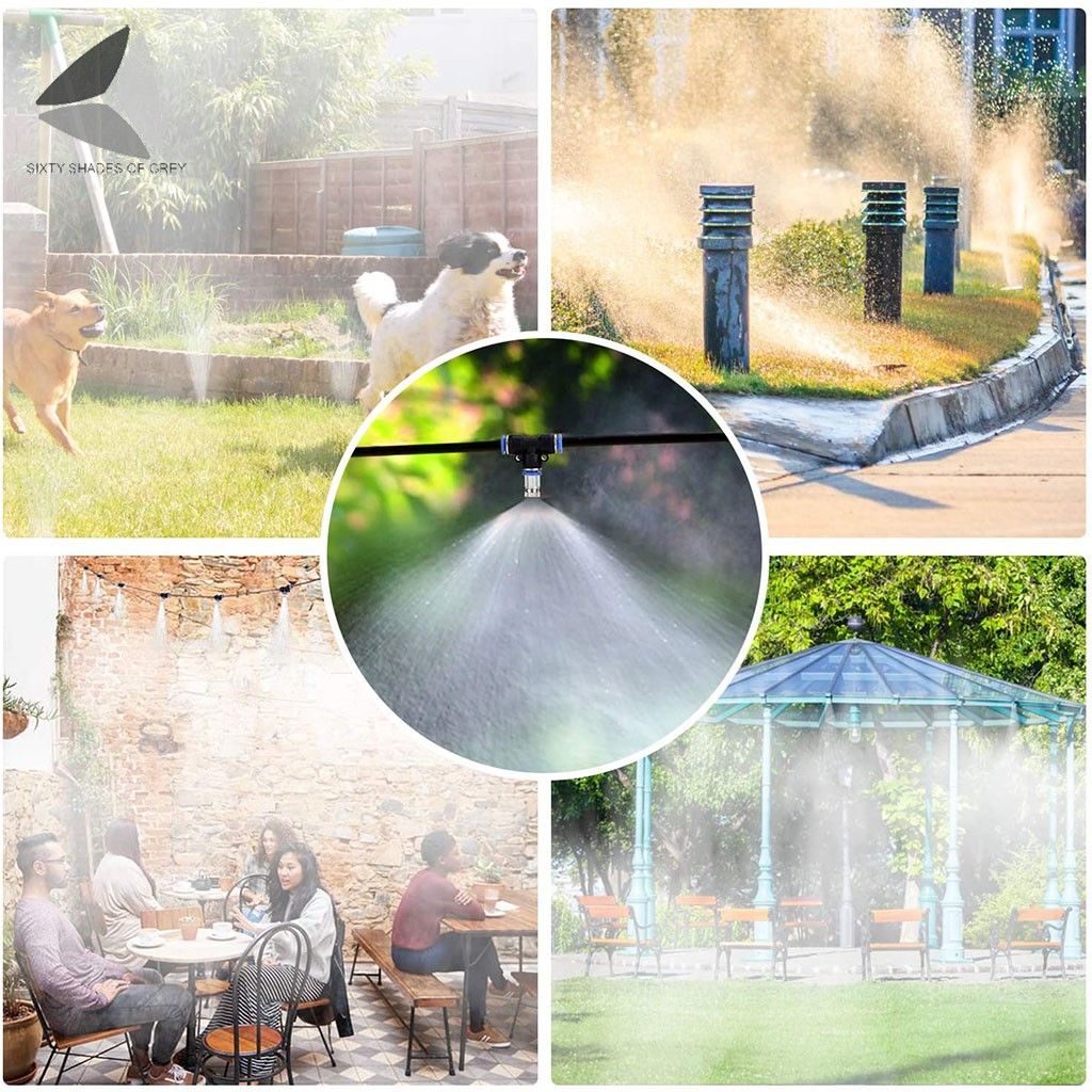 Sixtyshades Garden Patio Water Misting Cooling System 9M/29.5FT Misting Line with 11 Brass Mist Nozzles Outdoor Misters Automatic Plant Watering System for Greenhouse Trampoline Waterpark