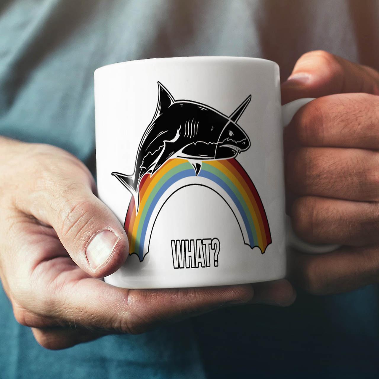 Shark Rainbow Cool NEW White Tea Coffee Ceramic Mug 11 oz | Wellcoda