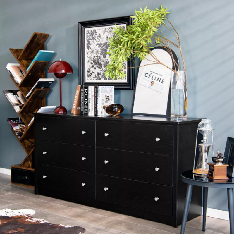 Freestanding 6-Drawer Dresser with Mental Knobs for Bedroom