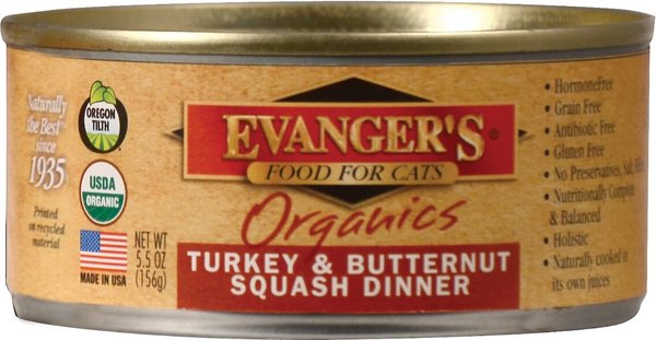 Evanger's Organics Turkey and Butternut Squash Dinner Canned Cat Food