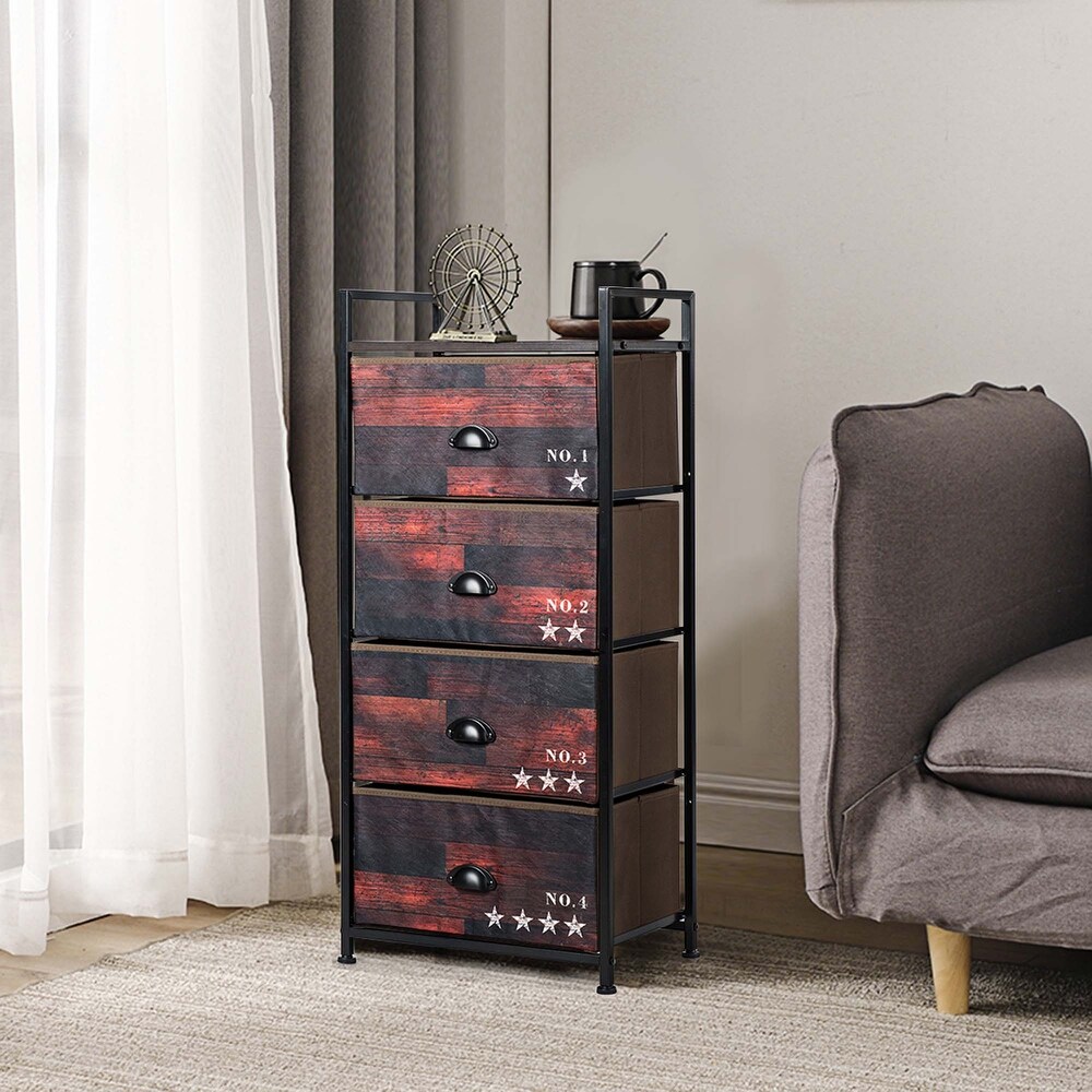 4 Drawer Fabric Dresser Storage Tower Steel Frame Closet