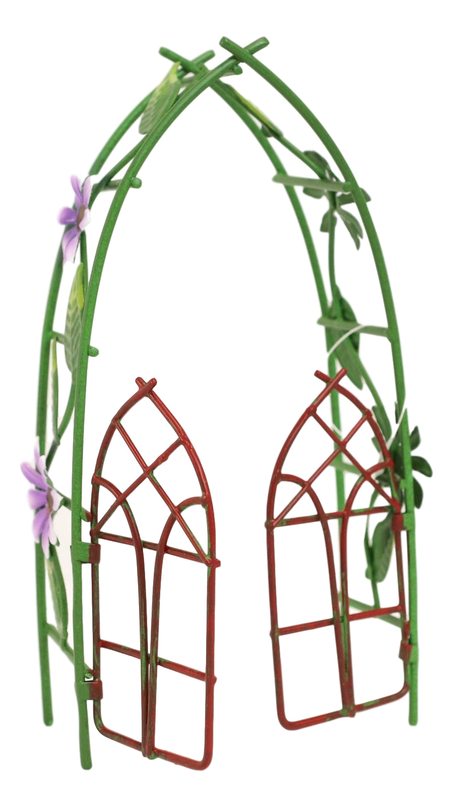 Ebros Fairy Garden Miniature Floral Trellis Arch Swing Door Gate Metal 6.5