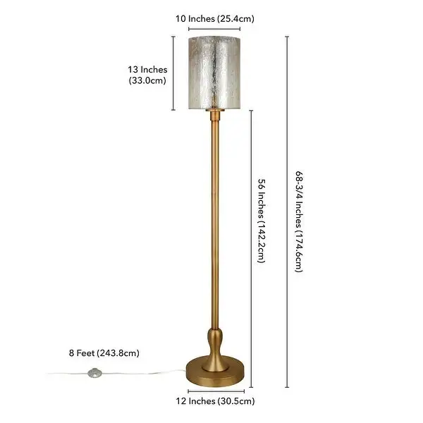 Modern, Industrial Farmhouse Floor Lamp in Brass with Mercury Glass Shade for Living Room, Bedroom, Office, or Dining Room