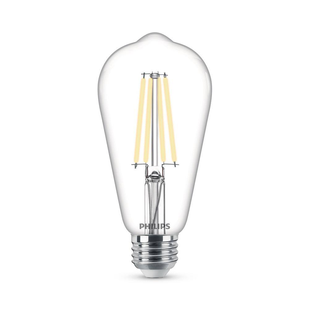 Philips 75-Watt Equivalent ST19 Clear Glass Dimmable E26 Vintage Edison LED Light Bulb Daylight 5000K (2-Pack) 574012