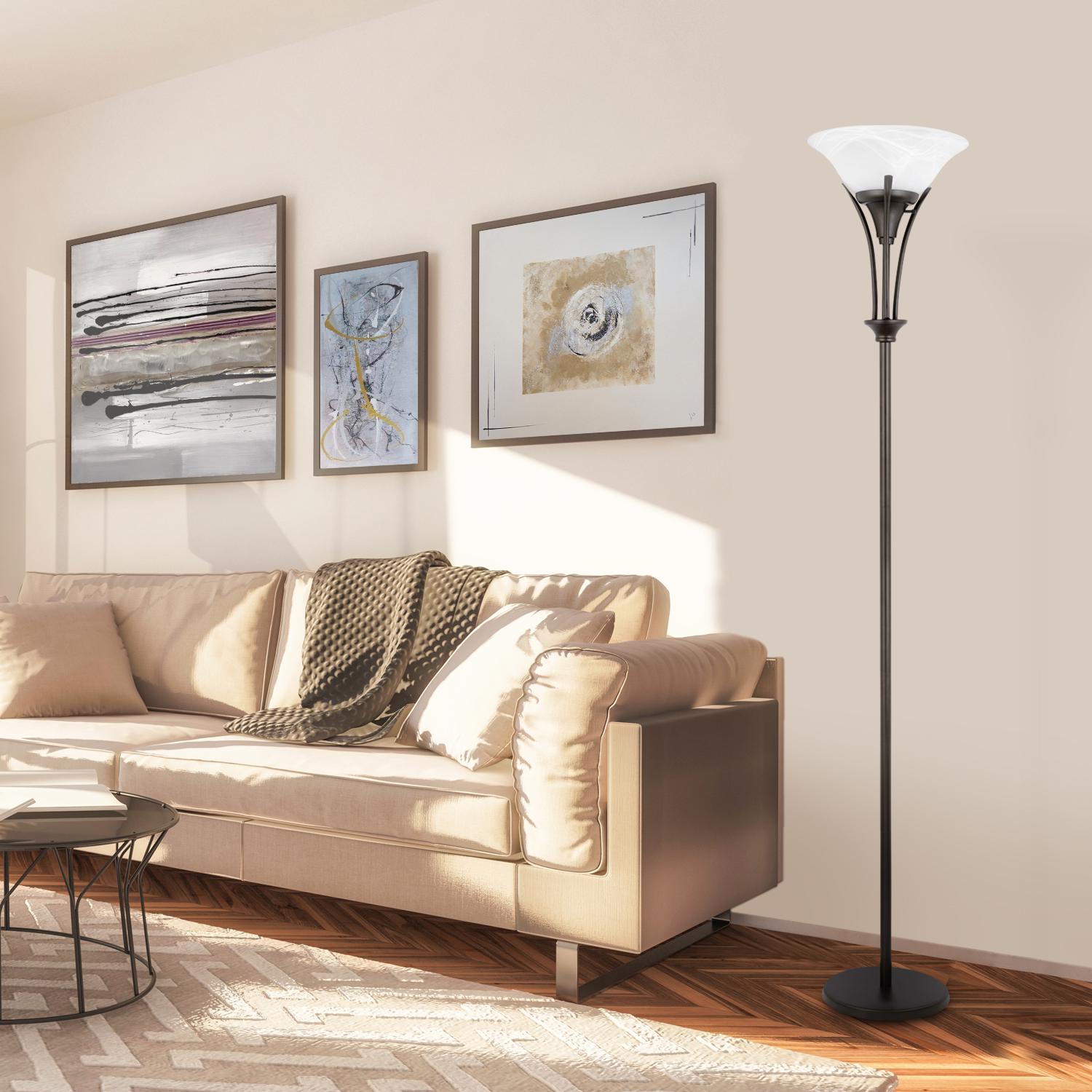 Globe Electric Gatineau 71 Dark Bronze Floor Lamp with Alabaster Glass Shade， 63361