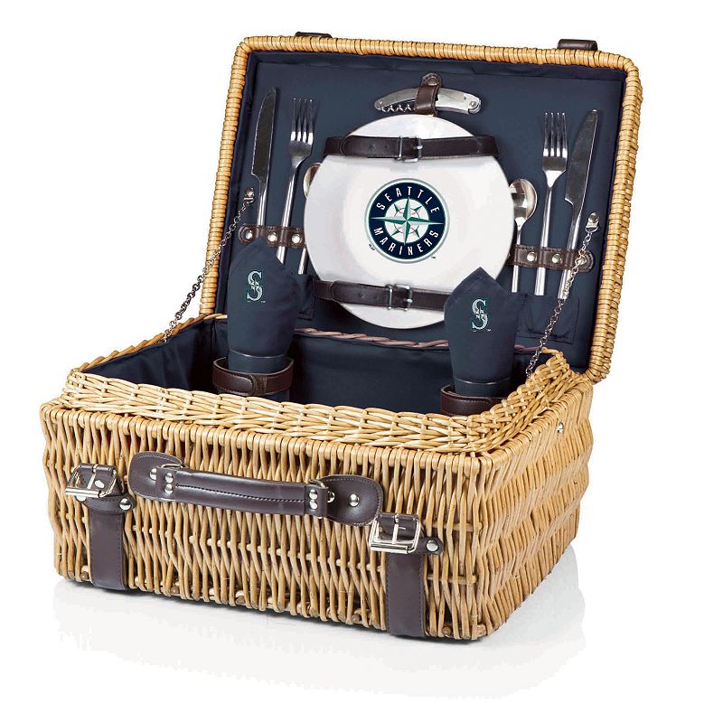 Picnic Time Seattle Mariners Champion Willow Picnic Basket with Service for 2