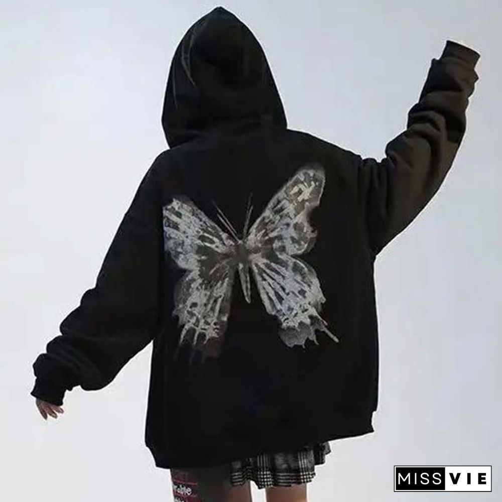 Darkness Butterfly Print Hooded Sweatshirt