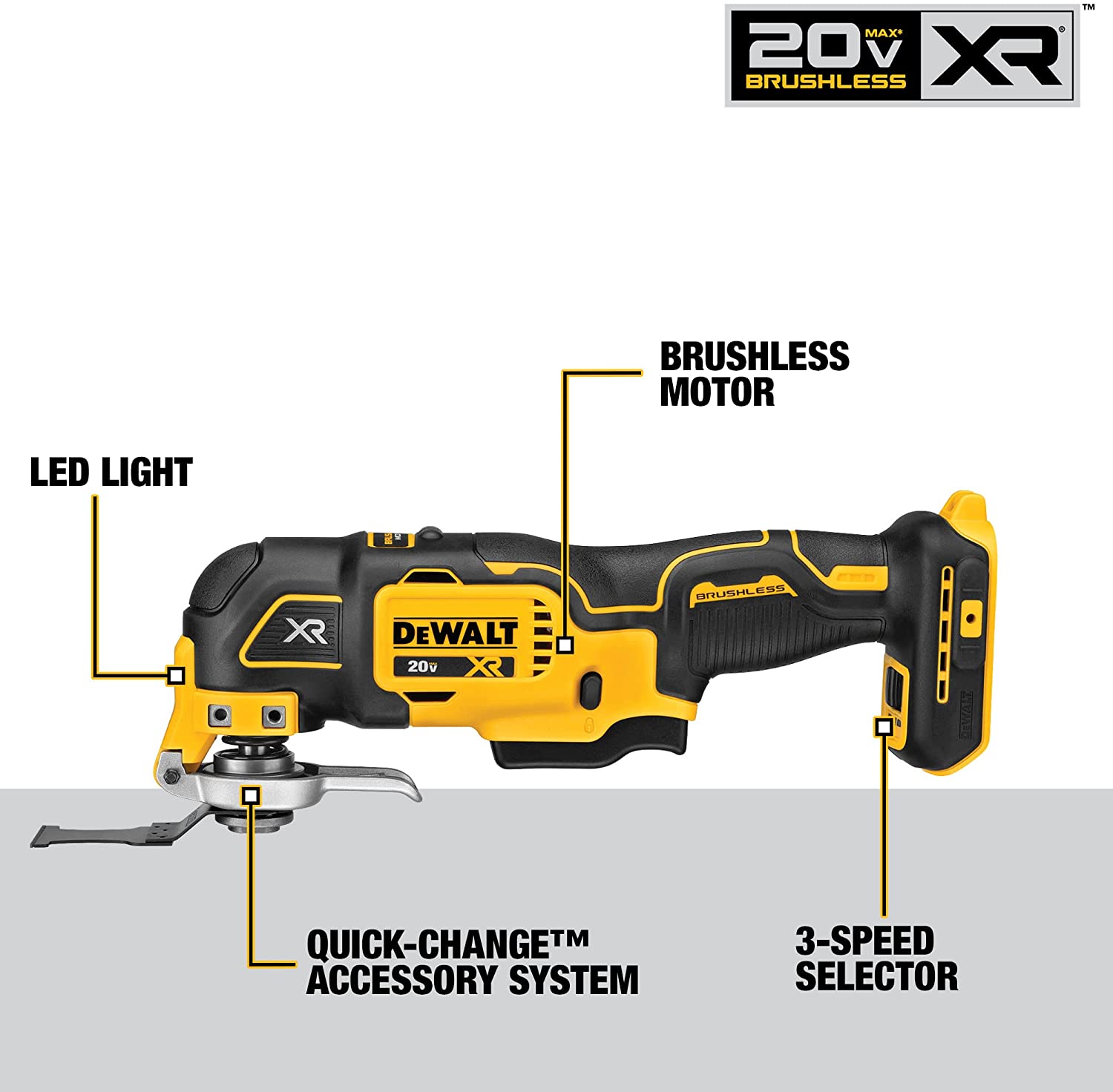 DEWALT 20V MAX* XR Oscillating Tool Kit， 3-Speed (DCS356C1)