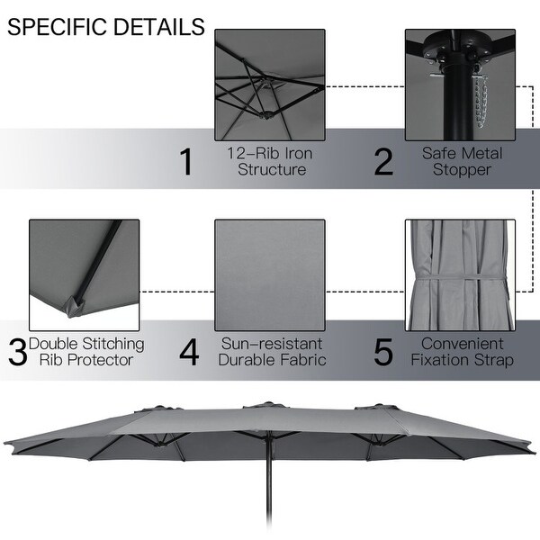 9 Piece Outdoor Dining Set with 15 Feet DoubleSided Twin Patio Umbrella