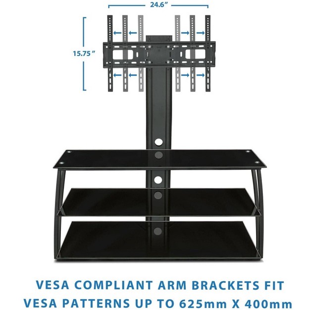 Mount it Tv Stand With Mount And Storage Shelves Entertainment Center Fits 32 To 60 Inch Screens Vesa 100x100 To 600x400 Glass Shelving