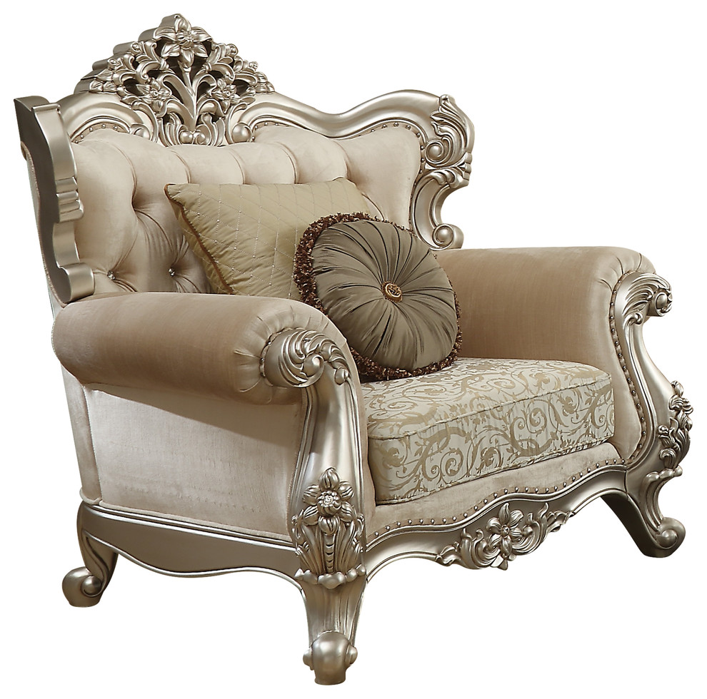 ACME Bently Chair with 2 Pillows  Fabric and Champagne   Victorian   Armchairs And Accent Chairs   by HedgeApple  Houzz