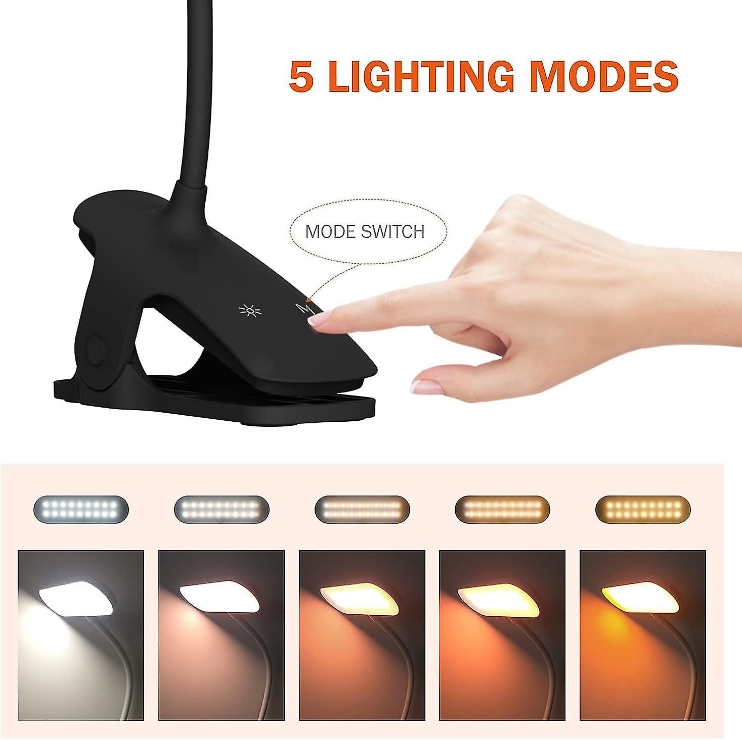 Wireless Led Desk Lamp， Touch Bedside Lamp 5 Colors  5 Dimmable Dimmable 360 Flexible Neck Led Lamp，black