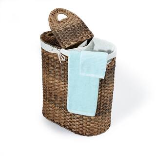 Seville Classics Mocha Hand-Woven Oval Double Laundry Hamper with Removable Liner WEB547