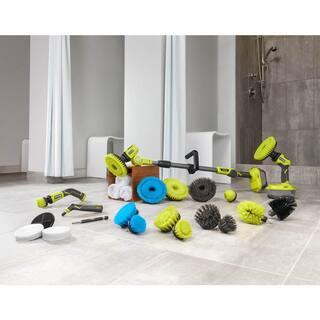 RYOBI ONE+ 18V Cordless Telescoping Power Scrubber Kit with 2.0 Ah Battery and Charger and 6 in. 2-Piece Cloth Microfiber Kit P4500K-A95KMCK1