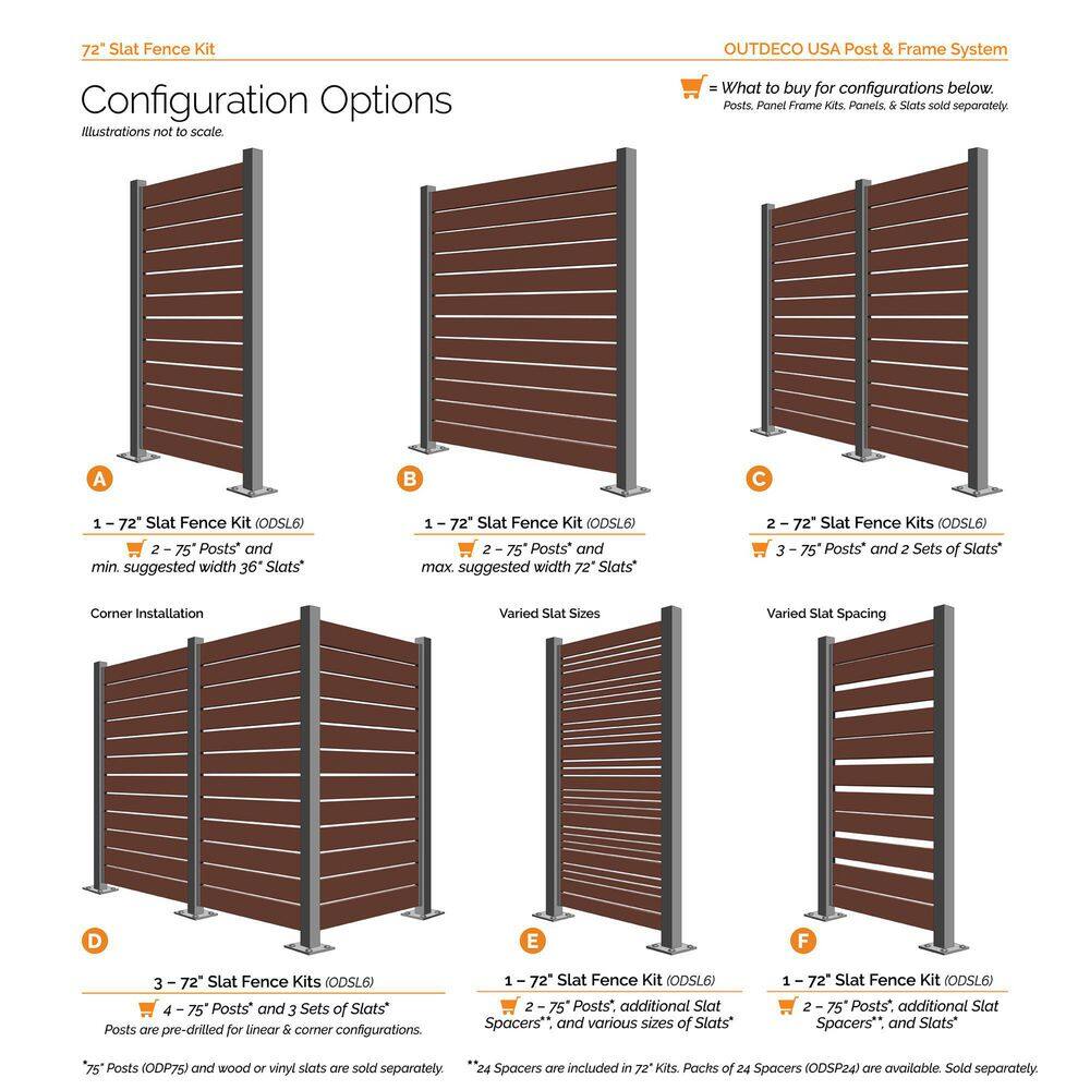 OUTDECO 72 in. Black Galvanized Steel Adjustable Slat Fence Frame Kit ODSL6