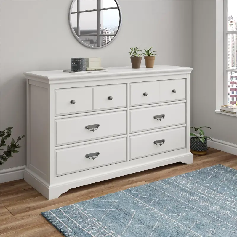 Bristol Traditional White 6-Drawer Dresser