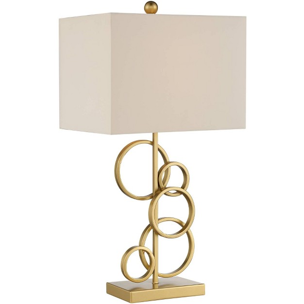 High Brass Gold Metal Open Rings Oatmeal Fabric Rectangular Shade For Bedroom Living Room Bedside Nightstand