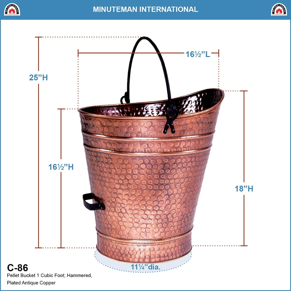 Minuteman International Traditional Galvanized Steel Round Large Pellet Bucket w/Handles  18 Inch Tall  Copper