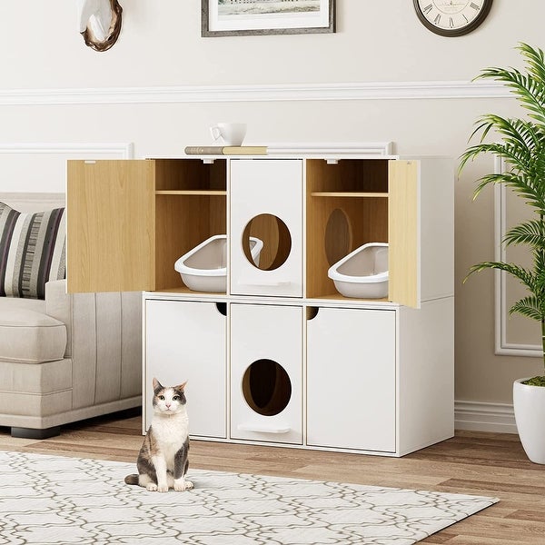 Cat Litter Box Enclosure 43 Inch， Wood Cat Washroom Storage Cabinet