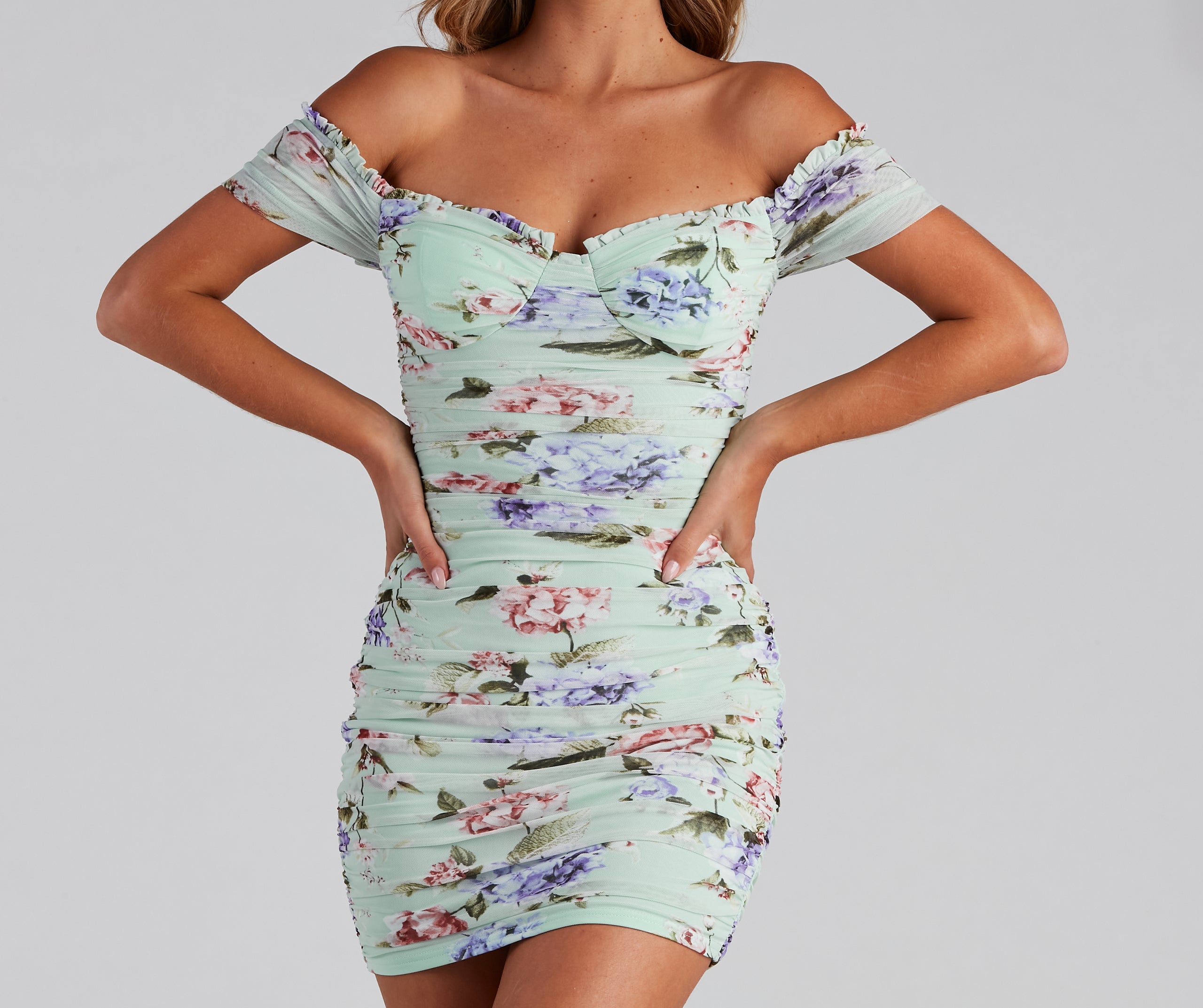 Sweet And Stunning Pastel Floral Mesh Mini Dress